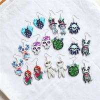 Wholesale Jewelry Funny Cartoon Character Skull Arylic Printing Drop Earrings main image 6