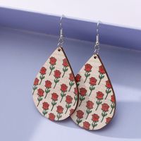 1 Pair Retro Letter Heart Shape Printing Wood Drop Earrings sku image 1