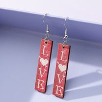 1 Pair Retro Letter Heart Shape Printing Wood Drop Earrings sku image 5