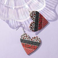 1 Pair Retro Letter Heart Shape Printing Wood Drop Earrings main image 2