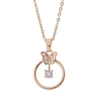 Elegant Butterfly Titanium Steel Copper Plating Inlay Zircon 18k Gold Plated Pendant Necklace main image 4