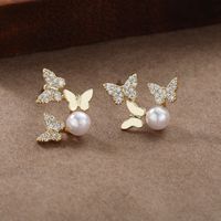 1 Pair Simple Style Butterfly Plating Inlay Copper Zircon Gold Plated Drop Earrings sku image 2