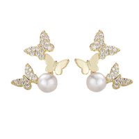 1 Pair Simple Style Butterfly Plating Inlay Copper Zircon Gold Plated Drop Earrings main image 2