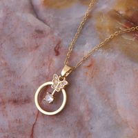 Elegant Butterfly Titanium Steel Copper Plating Inlay Zircon 18k Gold Plated Pendant Necklace main image 2
