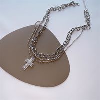 Streetwear Cross Alloy Copper Plating Inlay Rhinestones Women's Layered Necklaces main image 2