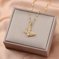 Ig Style Butterfly Stainless Steel Plating Inlay Zircon 18k Gold Plated Pendant Necklace main image 3