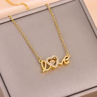 Sweet Love Heart Shape Titanium Steel Plating Hollow Out Inlay Zircon 18k Gold Plated Necklace sku image 1