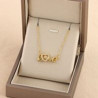 Sweet Love Heart Shape Titanium Steel Plating Hollow Out Inlay Zircon 18k Gold Plated Necklace main image 5