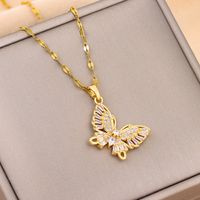 Ig Style Butterfly Stainless Steel Plating Inlay Zircon 18k Gold Plated Pendant Necklace main image 1