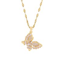 Ig Style Butterfly Stainless Steel Plating Inlay Zircon 18k Gold Plated Pendant Necklace main image 4