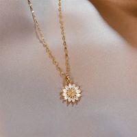 Retro Sweet Sunflower Titanium Steel Copper Plating Inlay Zircon Pendant Necklace main image 6