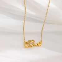 Sweet Love Heart Shape Titanium Steel Plating Hollow Out Inlay Zircon 18k Gold Plated Necklace main image 3