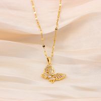 Ig Style Butterfly Stainless Steel Plating Inlay Zircon 18k Gold Plated Pendant Necklace main image 2