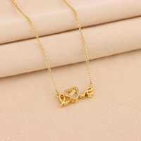 Sweet Love Heart Shape Titanium Steel Plating Hollow Out Inlay Zircon 18k Gold Plated Necklace main image 2