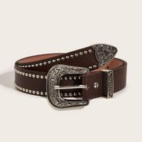 Simple Style Color Block Pu Leather Alloy Inlay Zircon Women's Leather Belts main image 6