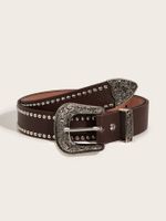 Simple Style Color Block Pu Leather Alloy Inlay Zircon Women's Leather Belts sku image 1