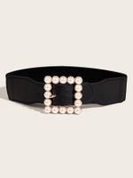Simple Style Square Alloy Metal Inlay Pearl Women's Leather Belts sku image 1