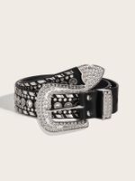 Simple Style Solid Color Pu Leather Alloy Inlay Rhinestones Women's Leather Belts sku image 1