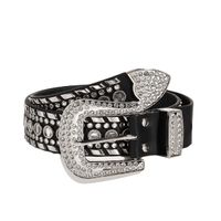 Simple Style Solid Color Pu Leather Alloy Inlay Rhinestones Women's Leather Belts main image 3