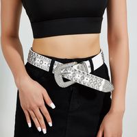 Simple Style Solid Color Pu Leather Alloy Inlay Rhinestones Women's Leather Belts main image 2