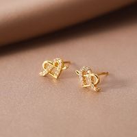 1 Pair Simple Style Heart Shape Plating Inlay Sterling Silver Gem Ear Studs main image 1