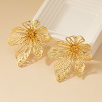 1 Pair Simple Style Flower Plating Hollow Out Metal Ear Studs main image 2