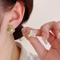 1 Pair Elegant Sweet Flower Enamel Inlay Copper Zircon 14k Gold Plated Ear Studs main image 4