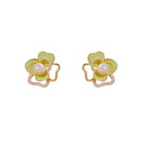 1 Paire Élégant Sucré Fleur Émail Incruster Le Cuivre Zircon Plaqué Or 14k Boucles D'oreilles main image 5