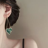 Wholesale Jewelry Simple Style Heart Shape Metal Crystal Inlay Drop Earrings main image 4