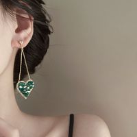 Wholesale Jewelry Simple Style Heart Shape Metal Crystal Inlay Drop Earrings sku image 1