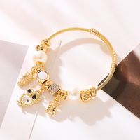 Élégant Mignon Hibou Acier Inoxydable Alliage Perlé Incruster Strass Unisexe Bracelet sku image 1