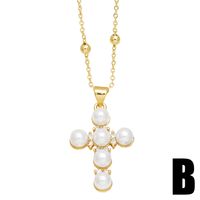 Ig Style Vintage Style Fashion Cross Copper Plating Inlay Pearl Zircon 18k Gold Plated Necklace main image 4