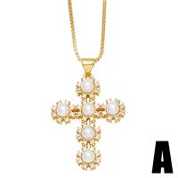 Ig Style Vintage Style Fashion Cross Copper Plating Inlay Pearl Zircon 18k Gold Plated Necklace main image 3
