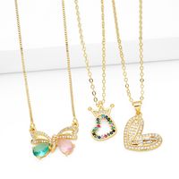 Ig Style Fashion Simple Style Heart Shape Bow Knot Copper 18k Gold Plated Zircon Necklace In Bulk main image 1