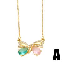 Ig Style Fashion Simple Style Heart Shape Bow Knot Copper 18k Gold Plated Zircon Necklace In Bulk sku image 1