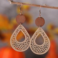 Wholesale Jewelry Vintage Style Water Droplets Pu Leather Wood Drop Earrings main image 10