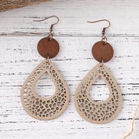 Wholesale Jewelry Vintage Style Water Droplets Pu Leather Wood Drop Earrings main image 7