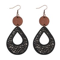 Wholesale Jewelry Vintage Style Water Droplets Pu Leather Wood Drop Earrings main image 5