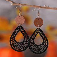Wholesale Jewelry Vintage Style Water Droplets Pu Leather Wood Drop Earrings main image 11