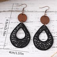 Wholesale Jewelry Vintage Style Water Droplets Pu Leather Wood Drop Earrings main image 3
