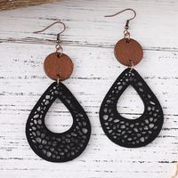 Wholesale Jewelry Vintage Style Water Droplets Pu Leather Wood Drop Earrings main image 4