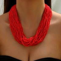 Style Ethnique Romantique Couleur Unie Rond Plastique Perle De Rocaille Perlé Chaîne Femmes Collier En Couches Chaîne De Chandail main image 5