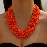 Style Ethnique Romantique Couleur Unie Rond Plastique Perle De Rocaille Perlé Chaîne Femmes Collier En Couches Chaîne De Chandail main image 3