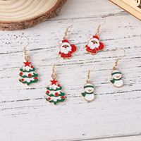 3 Pairs Cute Christmas Tree Santa Claus Snowman Alloy Drop Earrings main image 4