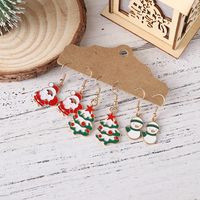 3 Pairs Cute Christmas Tree Santa Claus Snowman Alloy Drop Earrings main image 5