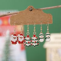 3 Pairs Cute Christmas Tree Santa Claus Snowman Alloy Drop Earrings main image 6