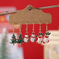 3 Pairs Cute Christmas Tree Christmas Socks Snowman Alloy Drop Earrings sku image 1