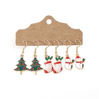 3 Pairs Cute Christmas Tree Christmas Socks Snowman Alloy Drop Earrings main image 2
