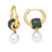 1 Pair Simple Style Round Plating Inlay Copper Pearl Zircon 18k Gold Plated Drop Earrings main image 2