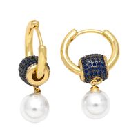 1 Pair Simple Style Round Plating Inlay Copper Pearl Zircon 18k Gold Plated Drop Earrings main image 5